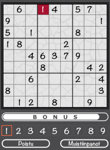 An incorrect move in Sudoku on the Aivoterveydeksi! iOS application.
