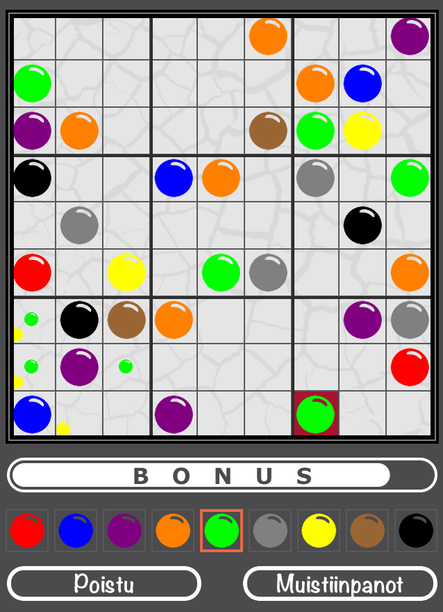 Sudoku with colours, showing a mistake
